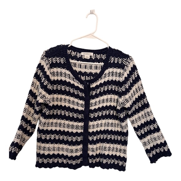 Liz Claiborne Sweaters - Liz Claiborne Nautical Striped open-knit Cardigan Navy White Womens Large